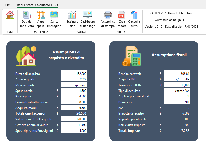 business plan immobiliare excel